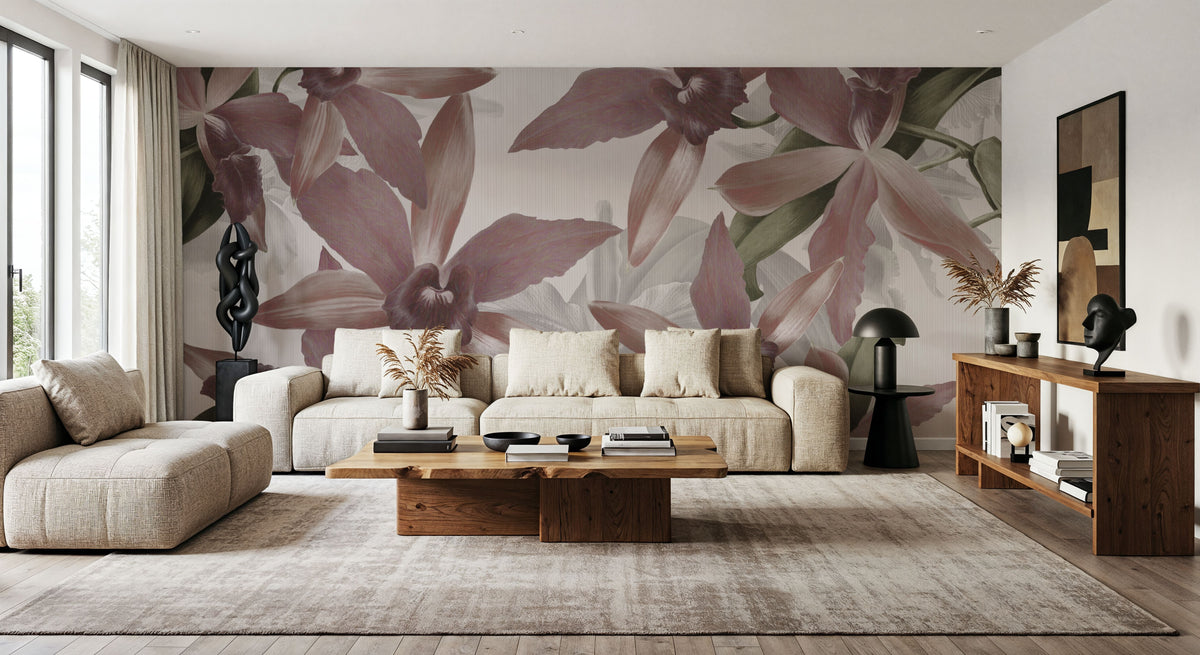Big Orchids Sepia Mural Wallpaper - room preview 04