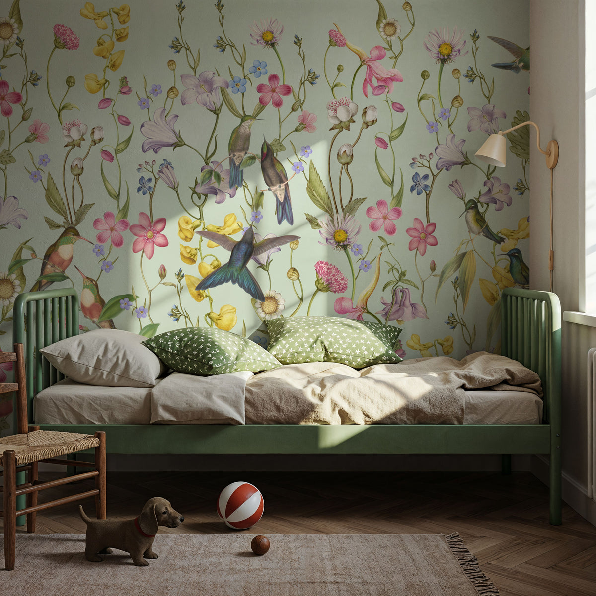 Bird Garden Spring Green Mural Wallpaper - room preview 04