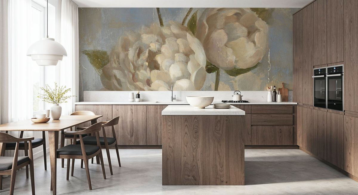 Peony on Blue Mural Wallpaper - room preview 04