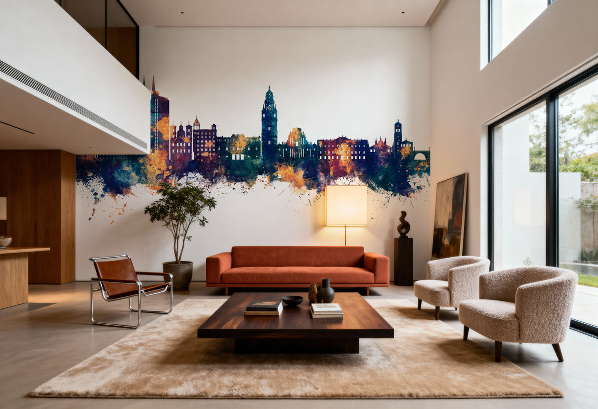 Murcia Spain Skyline Blue & Bronze Mural Wallpaper - room preview 04