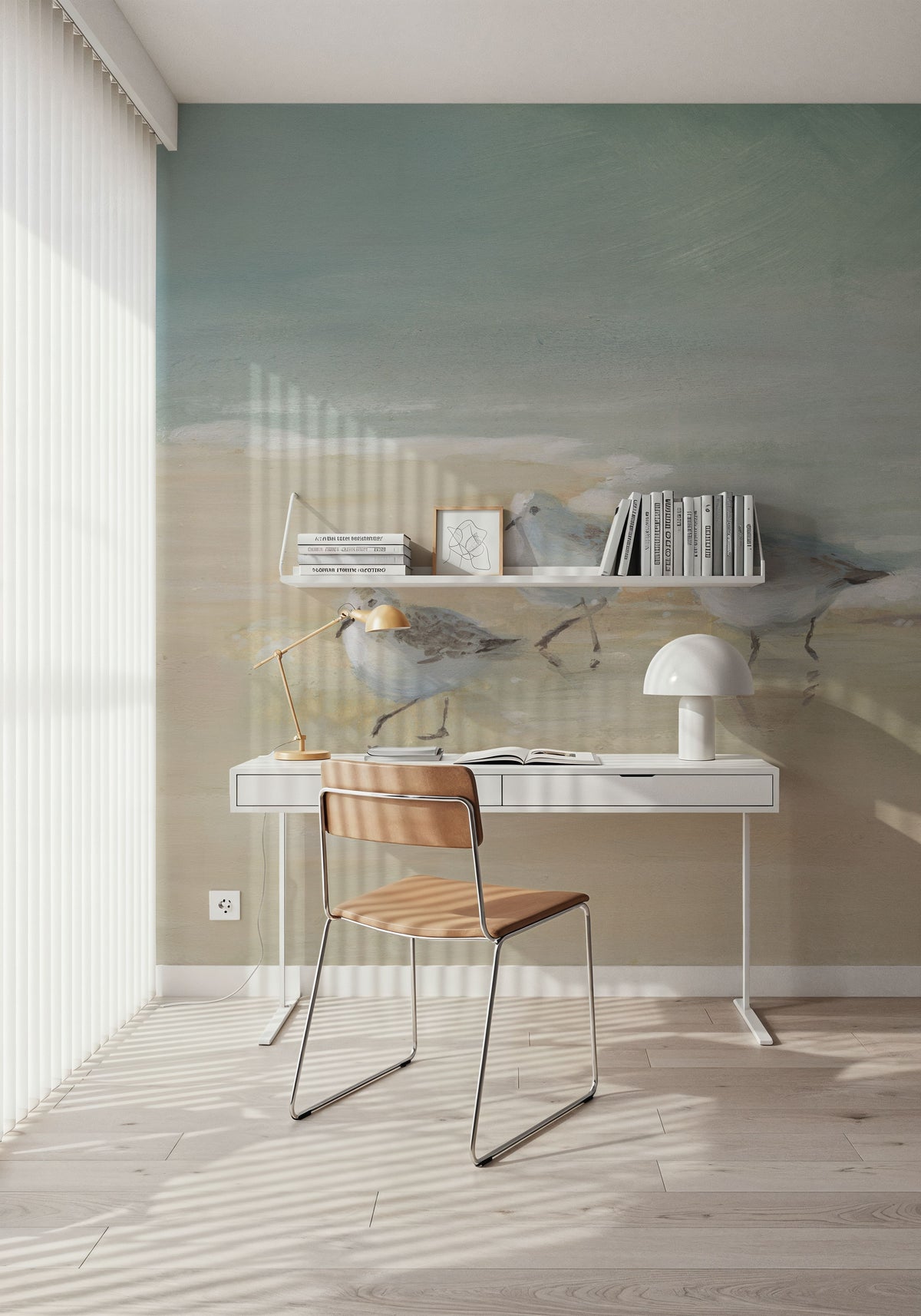 Tranquil Shorebirds on the Sand Mural Wallpaper - room preview 04