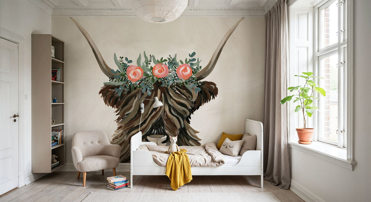 Longhorn with Rose Crown Texture Mural Wallpaper - room preview 04