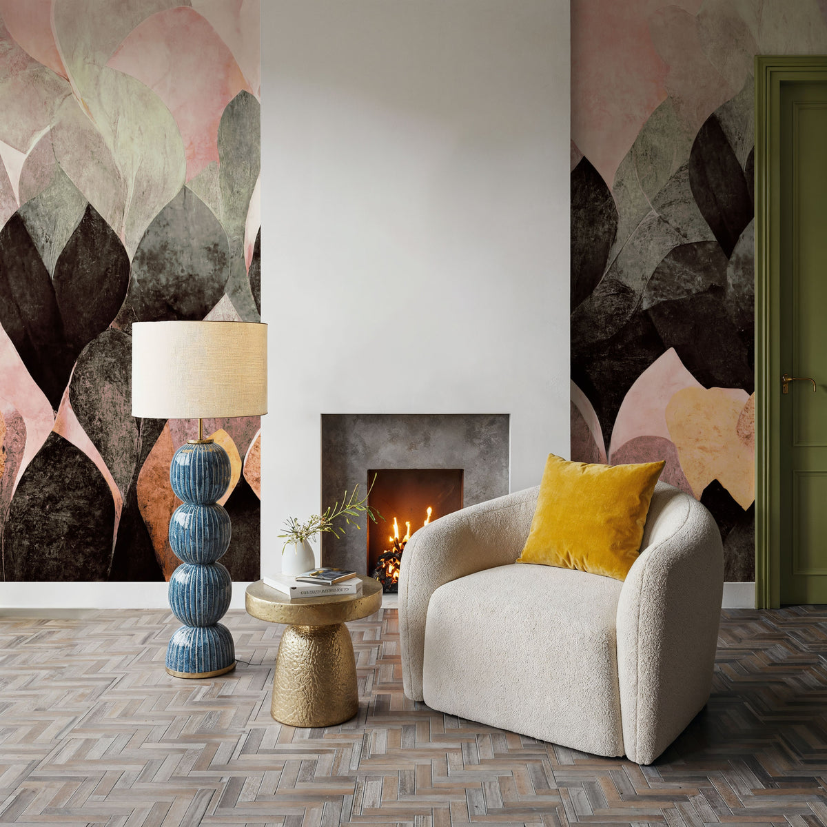 Dry Leaves, Rose Mural Wallpaper - room preview 04
