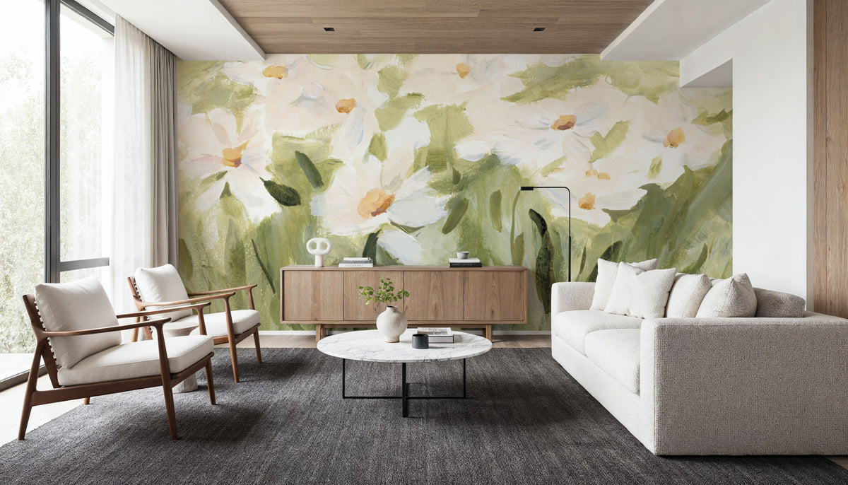 Daisy Meadow Mural Wallpaper - Warm Tone - room preview 04
