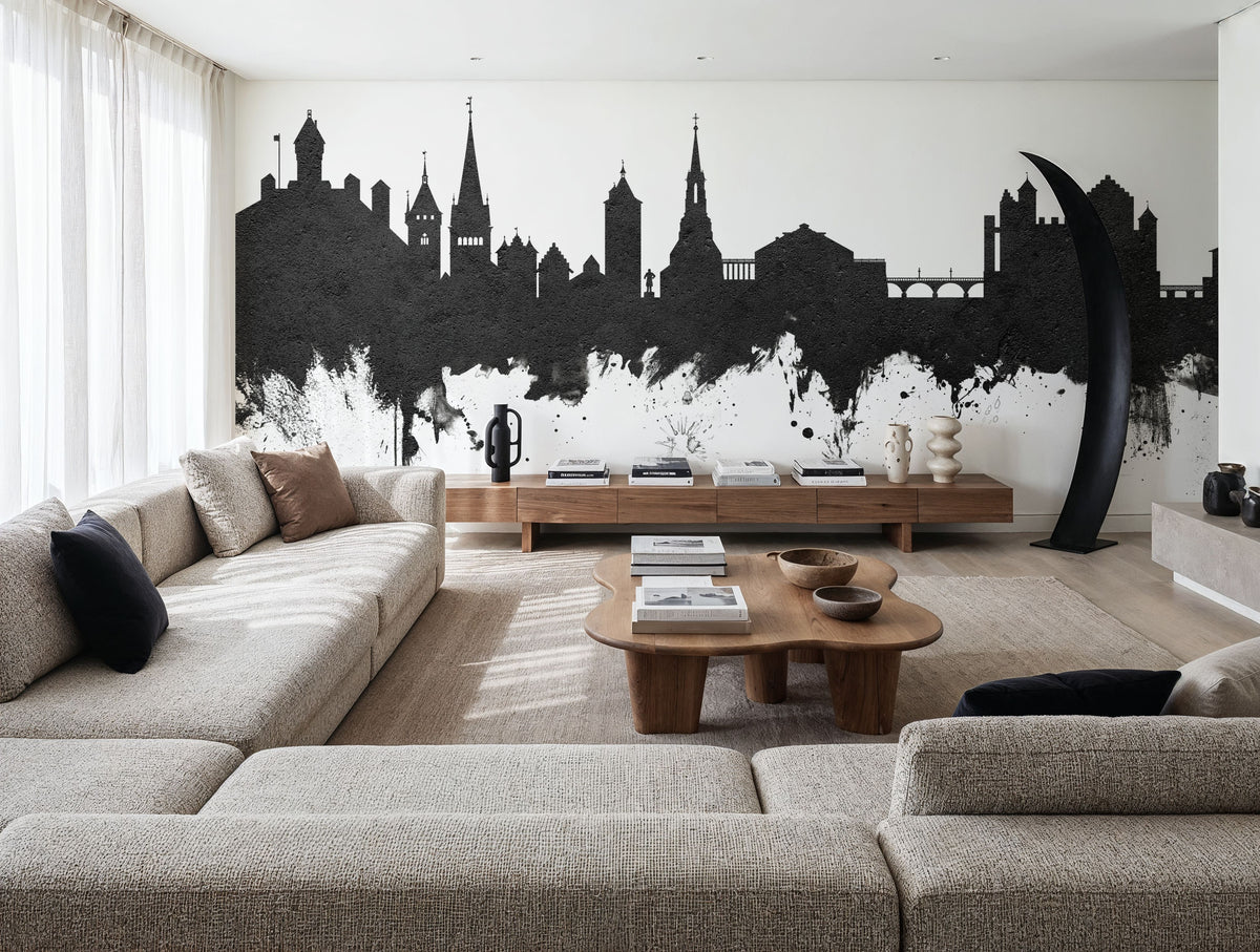 Schaffhausen Switzerland Skyline Black & White Mural Wallpaper - room preview 04