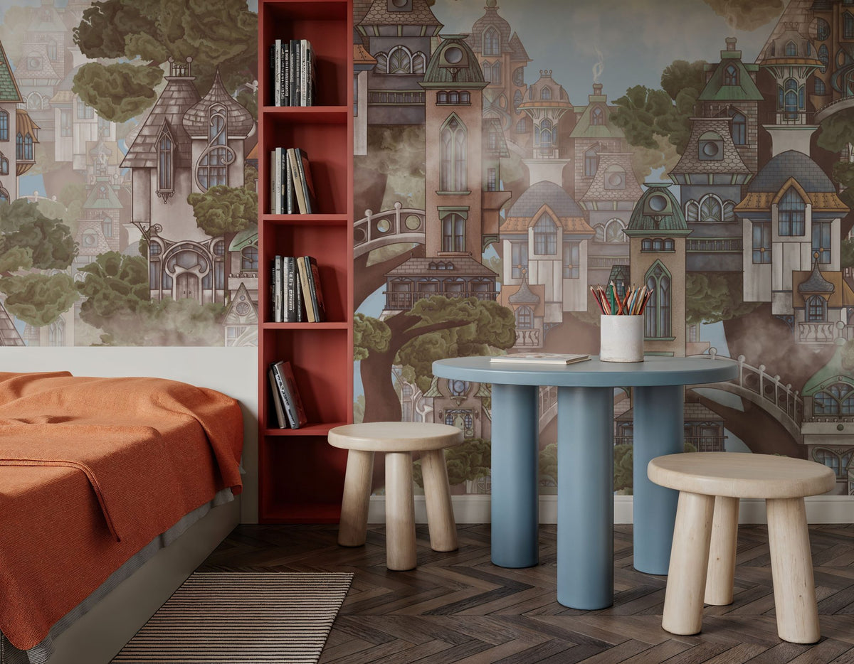 Treehouse Neighborhood Warm Mural Wallpaper - room preview 04