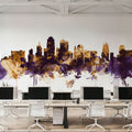 Kansas City Missouri Skyline Purple & Gold Mural Wallpaper - room preview 04