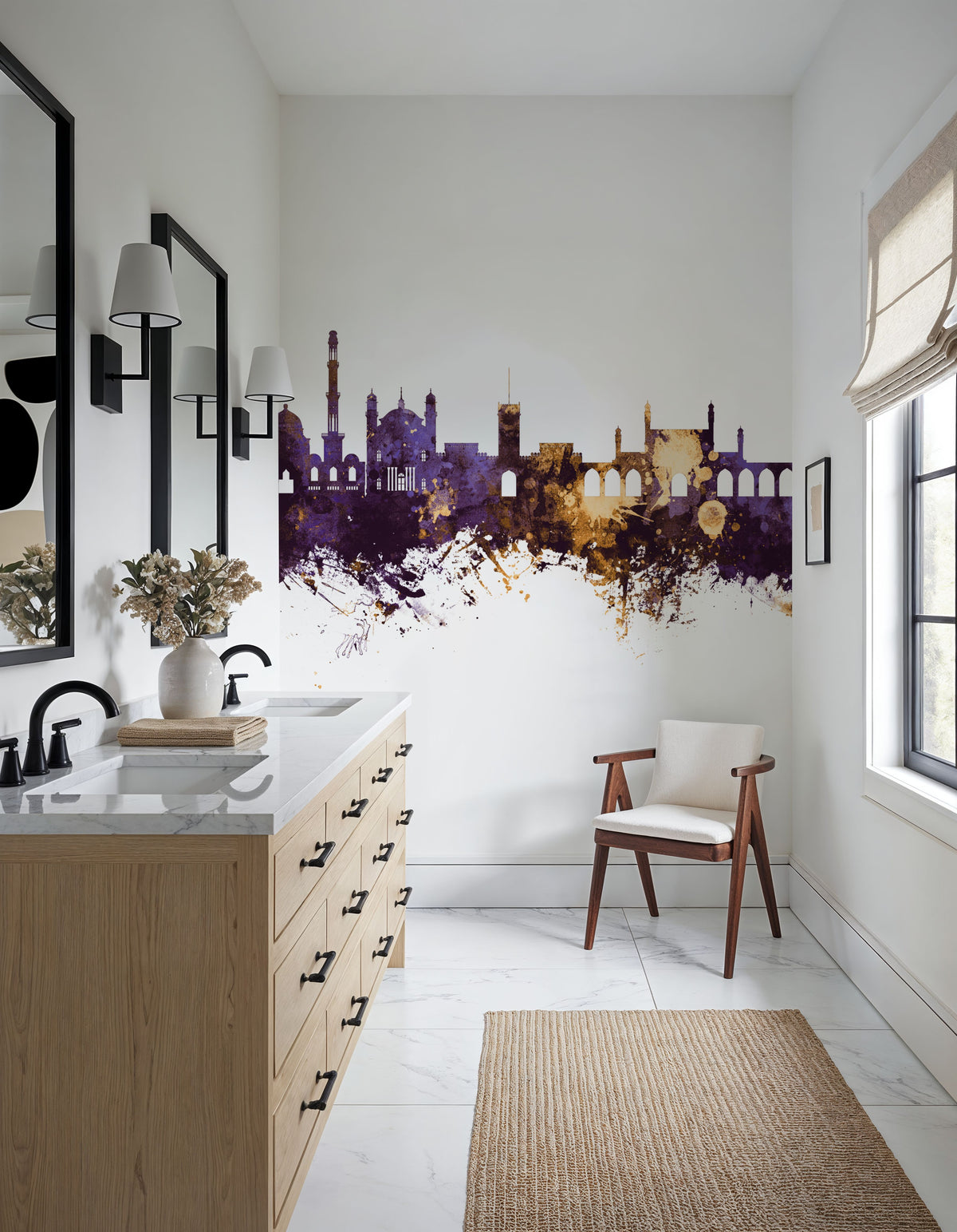 Kabul Afghanistan Skyline Purple & Gold Mural Wallpaper - room preview 04