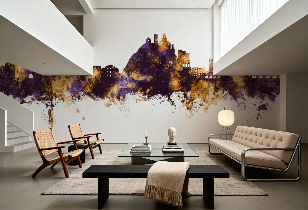 Monterosso Al Mare Italy Skyline Purple & Gold Mural Wallpaper - room preview 04