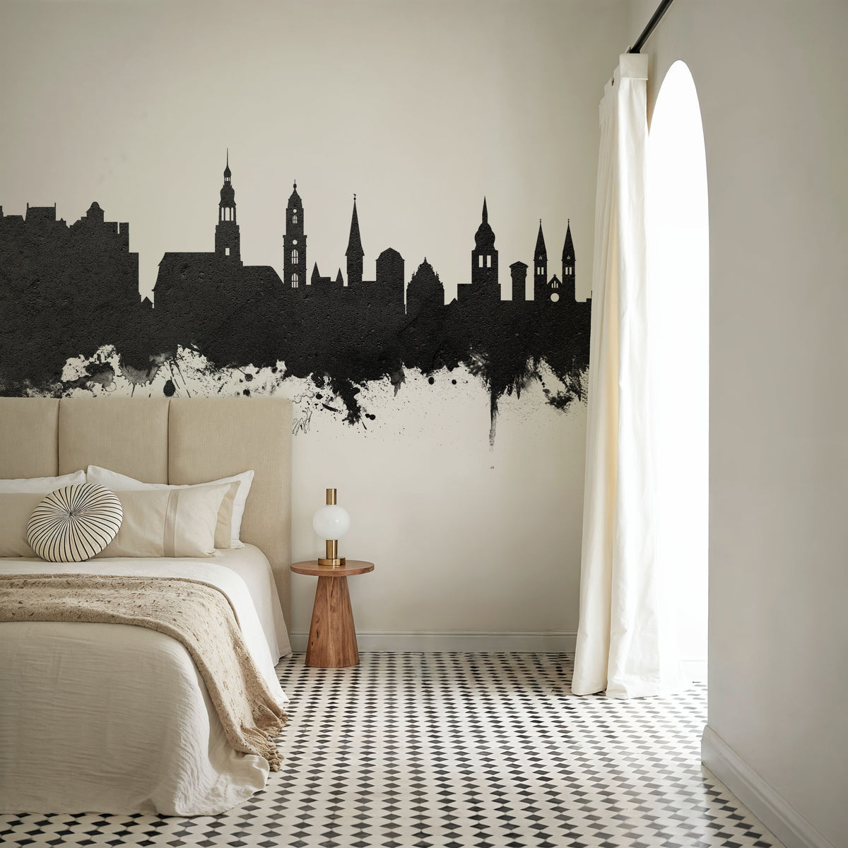 Heidelberg Germany Skyline Black & White Mural Wallpaper - room preview 04