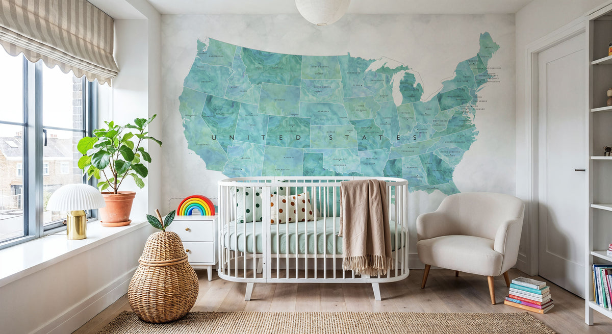 US State Map - Lia Wash Mural Wallpaper - room preview 04