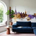 Halmstad Sweden Skyline Purple & Gold Mural Wallpaper - room preview 04