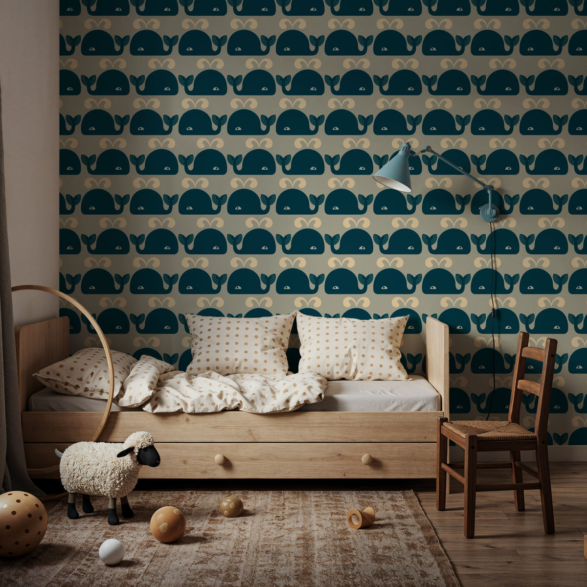 Wandering Whales, Teal Mural Wallpaper - room preview 04