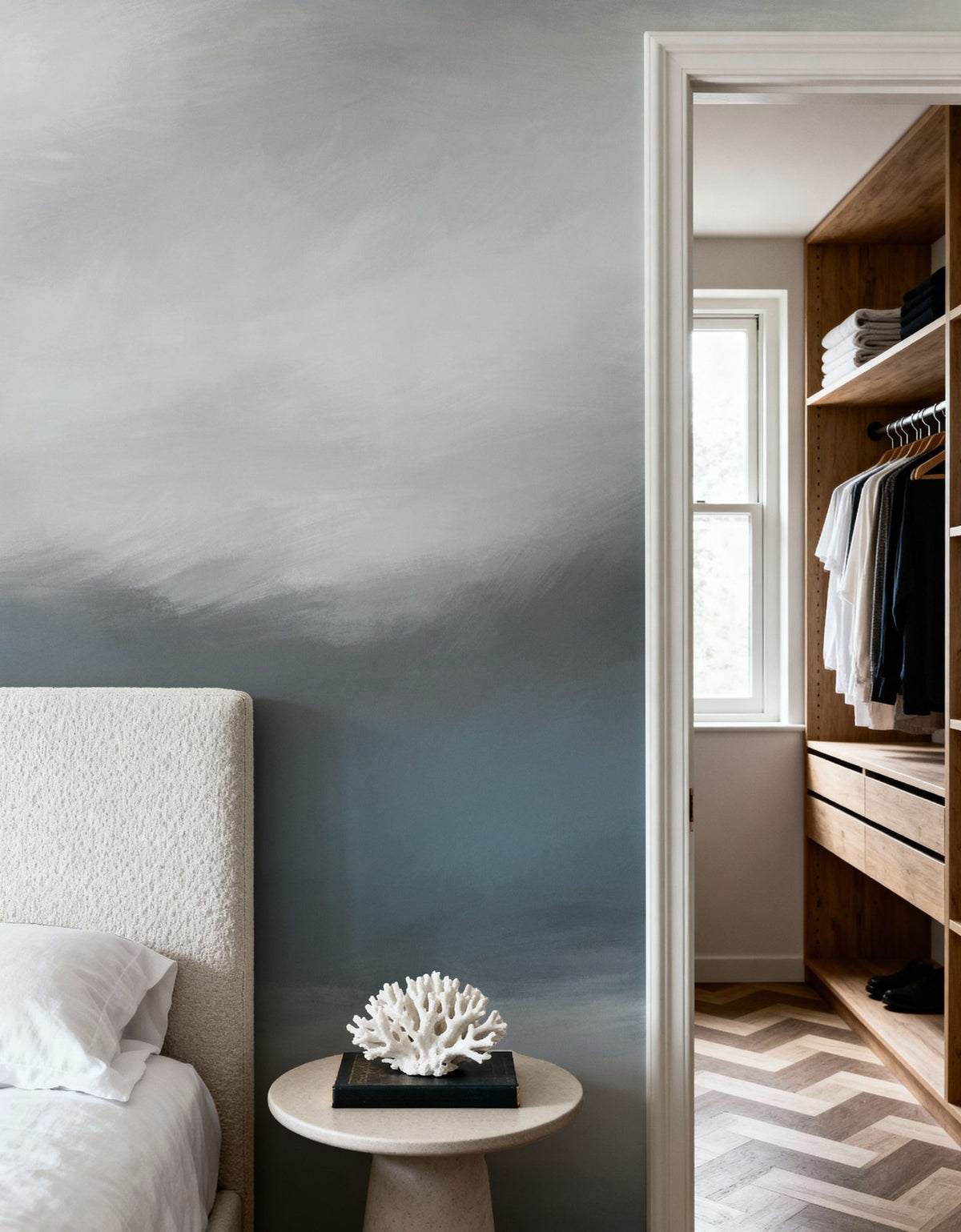 The Silent Horizon, Dusty Blue Mural Wallpaper - room preview 04