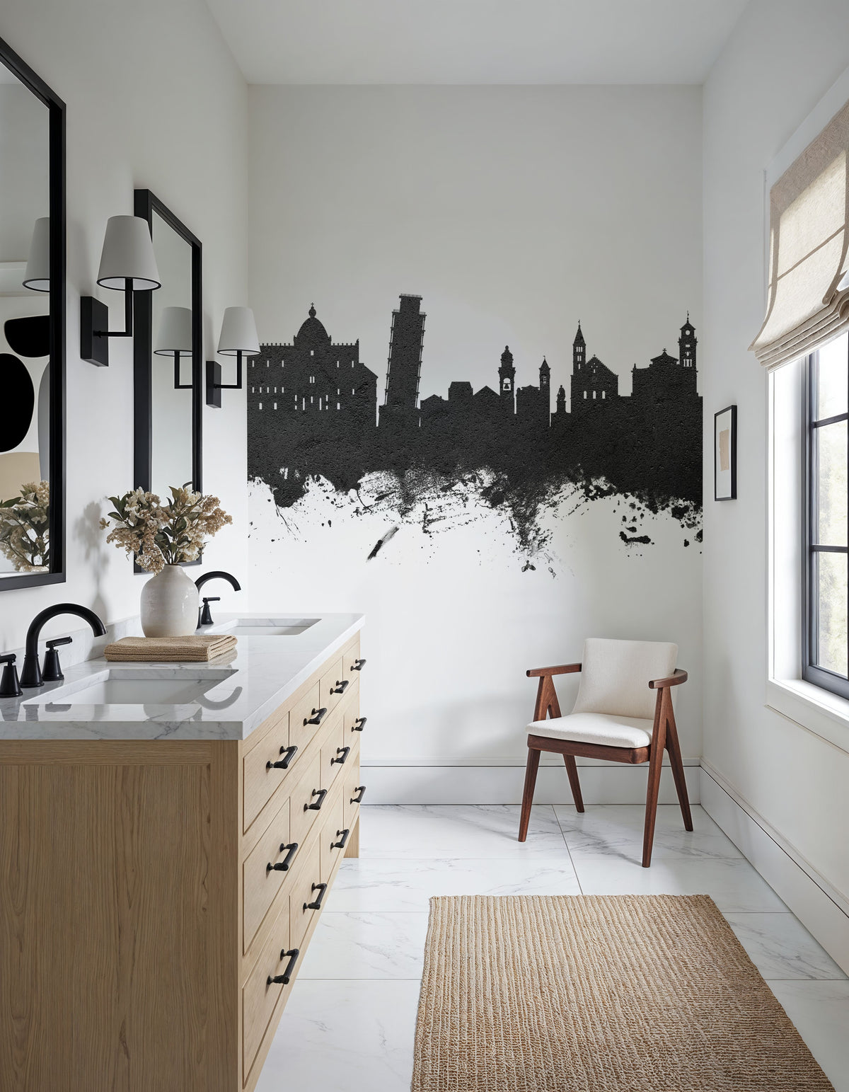 Pisa Italy Skyline Black & White Mural Wallpaper - room preview 04