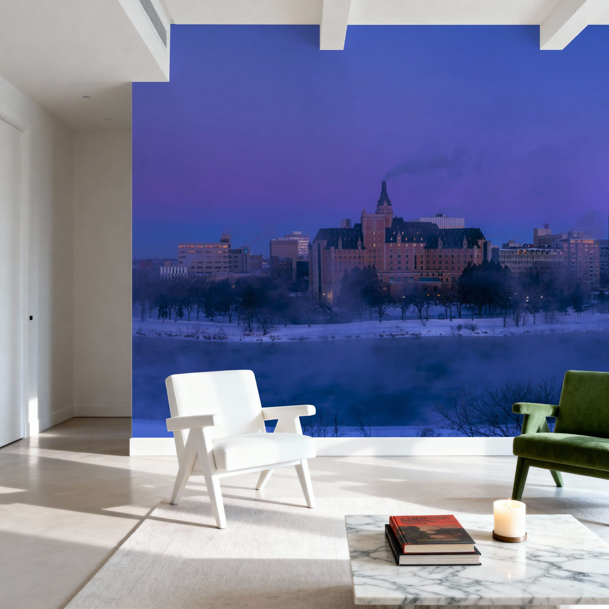 Saskatoon Skyline in Winter Mural Wallpaper - room preview 04