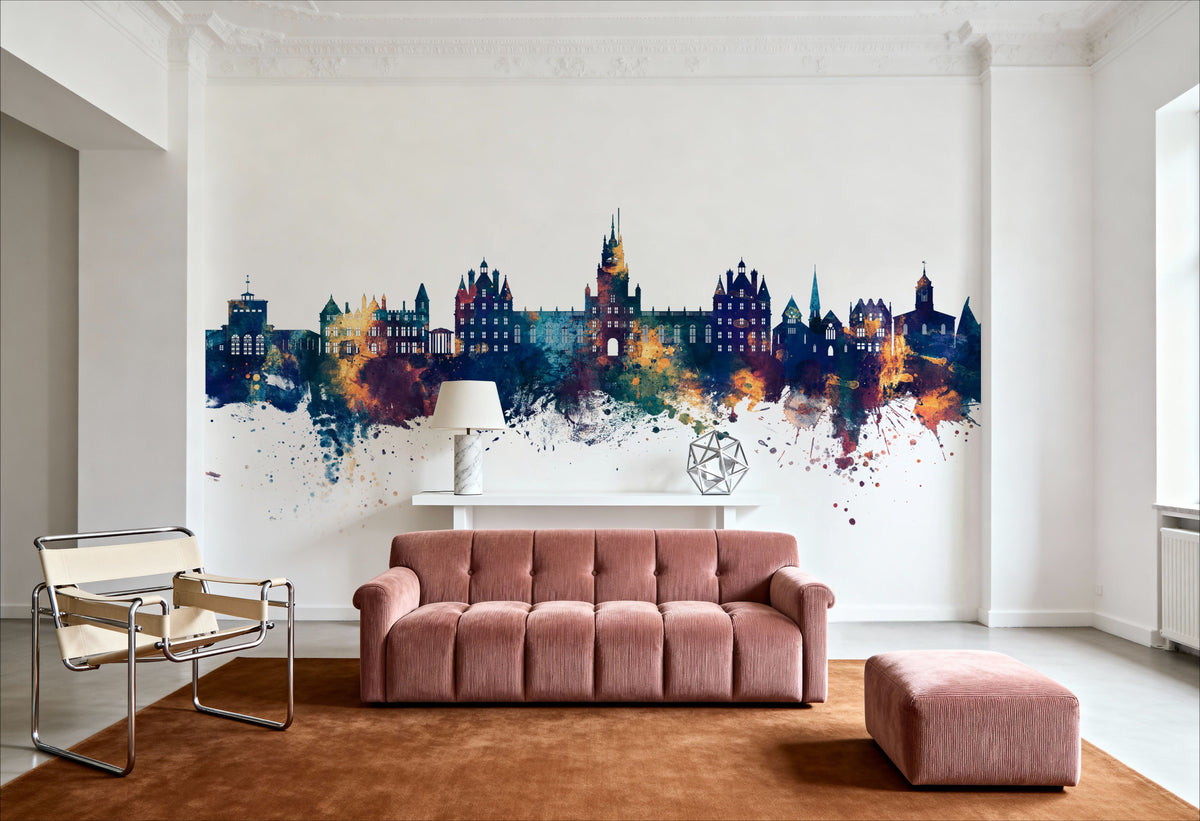 Egham England Skyline Blue & Bronze Mural Wallpaper - room preview 04