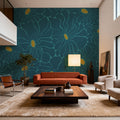 Cool Fluid Flowers Mural, Teal Mural Wallpaper - room preview 04