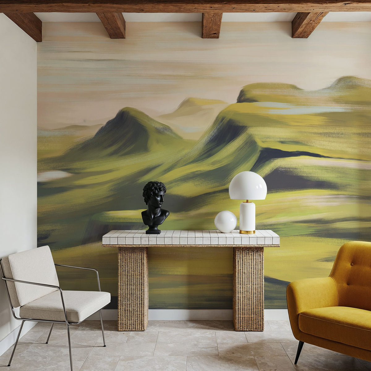 Oil Mountain, Greens Mural Wallpaper - room preview 04