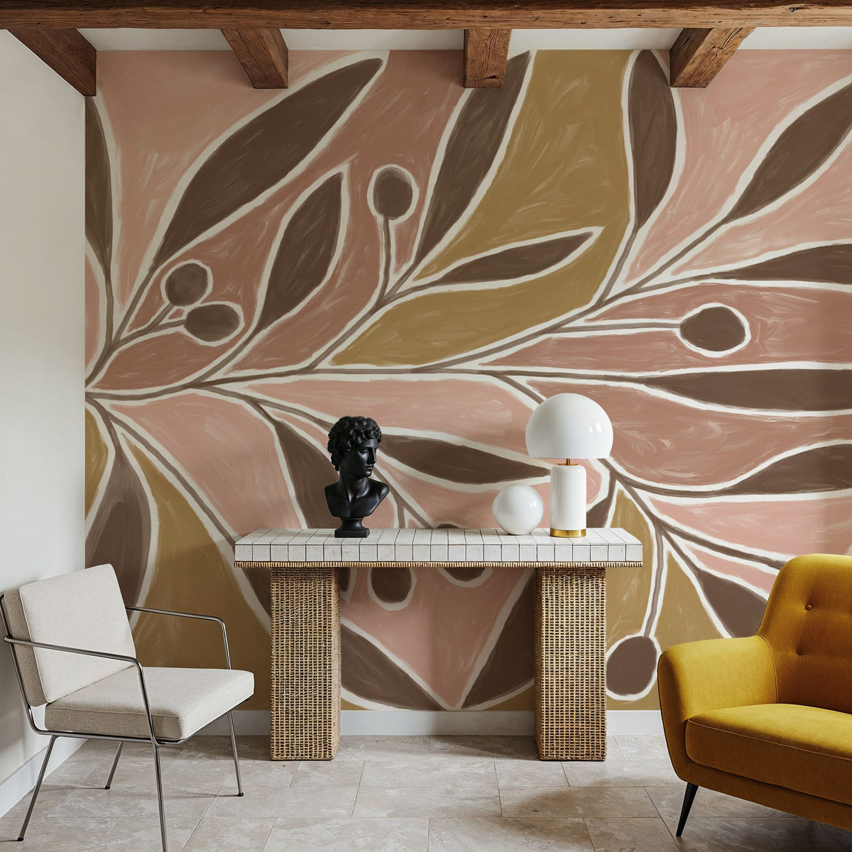 Modern Leaf Mural Wallpaper - room preview 04