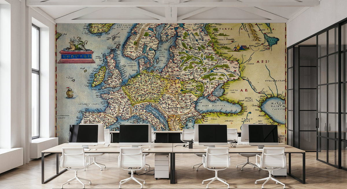 Old Map of Europe, 1570 Mural Wallpaper - room preview 04