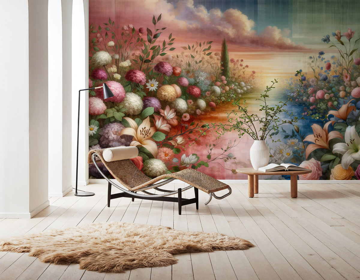 Watercolor Floral Path Mural Wallpaper - room preview 04