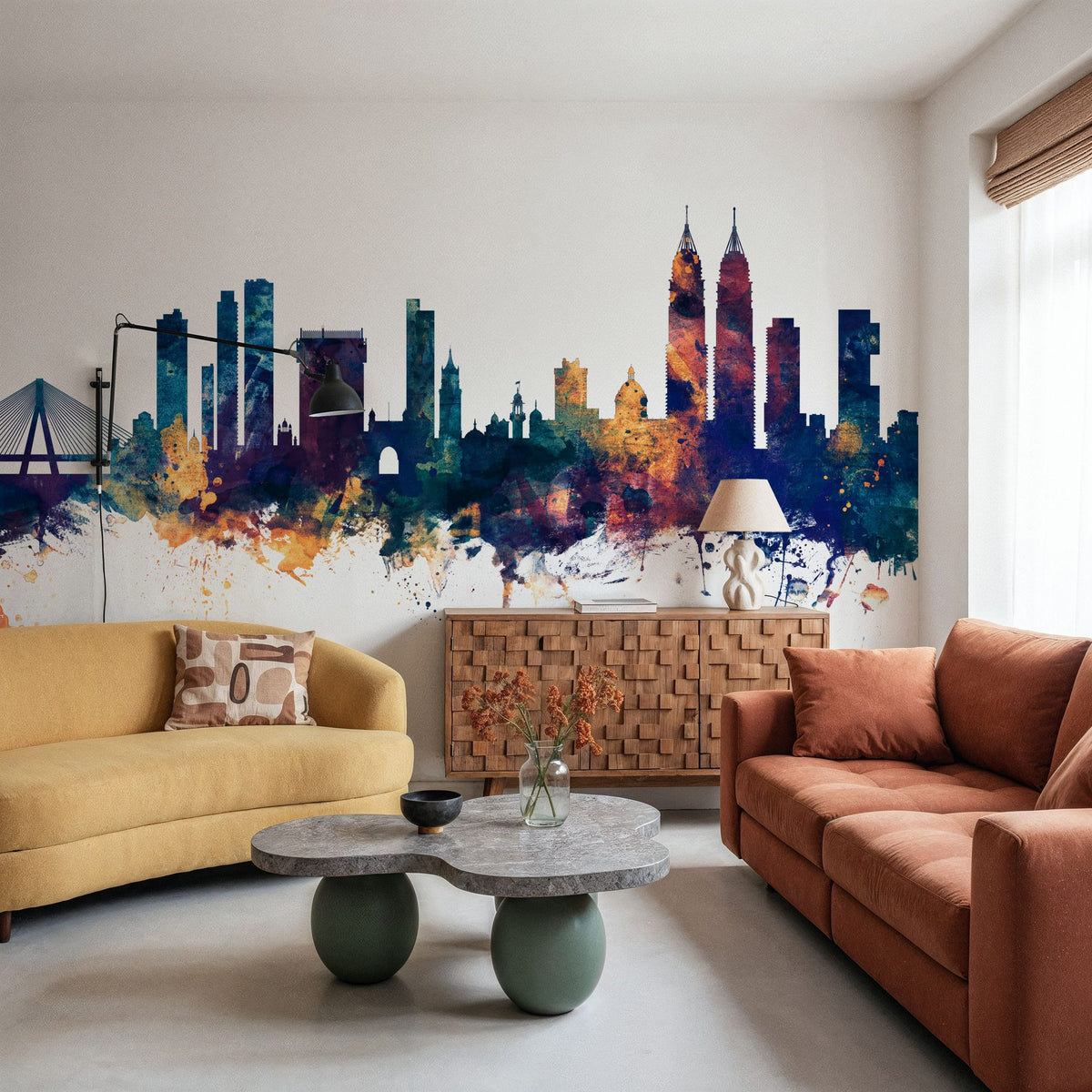 Mumbai Skyline India Bombay Blue & Bronze Mural Wallpaper - room preview 04