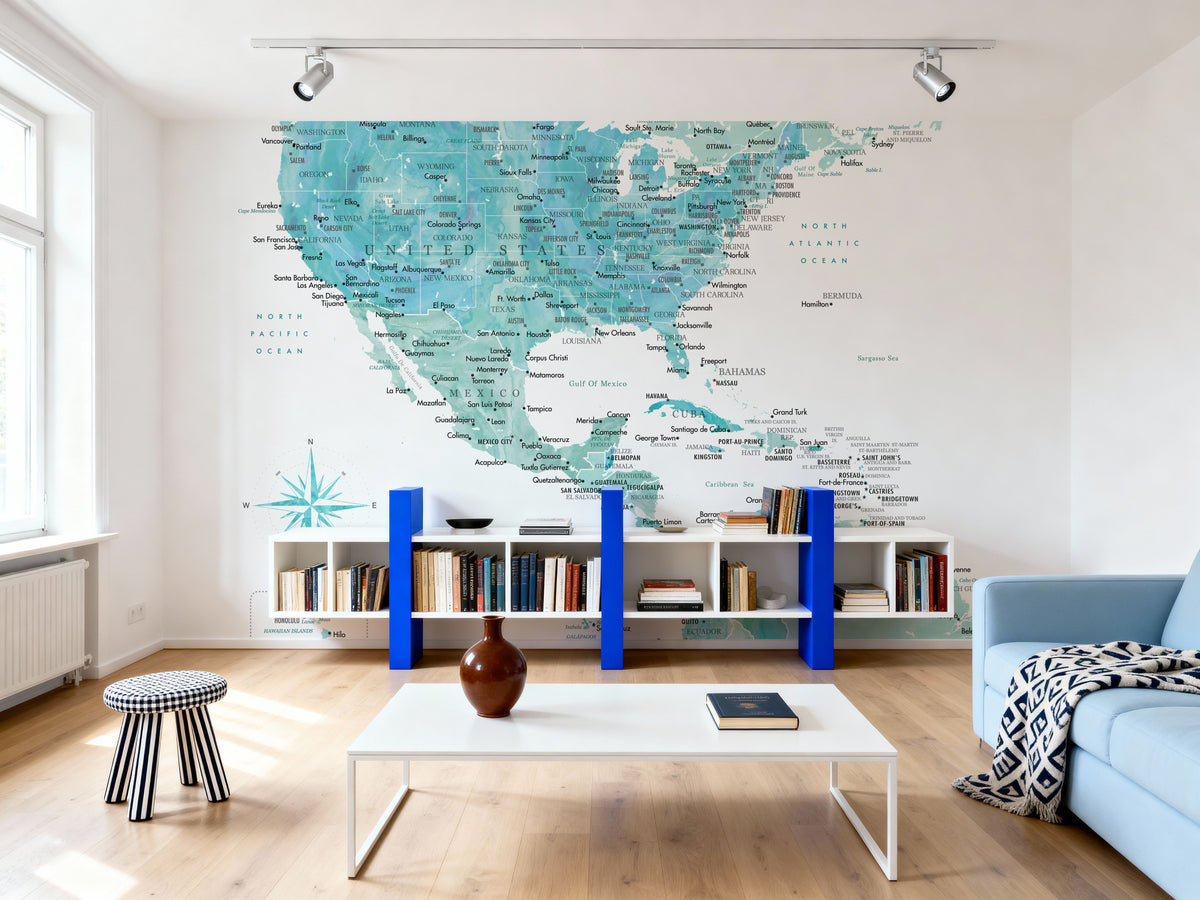 US Mexico Caribbean Map - Aquamar Mural Wallpaper - room preview 04
