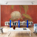 White Hydrangea on Red Mural Wallpaper - room preview 04