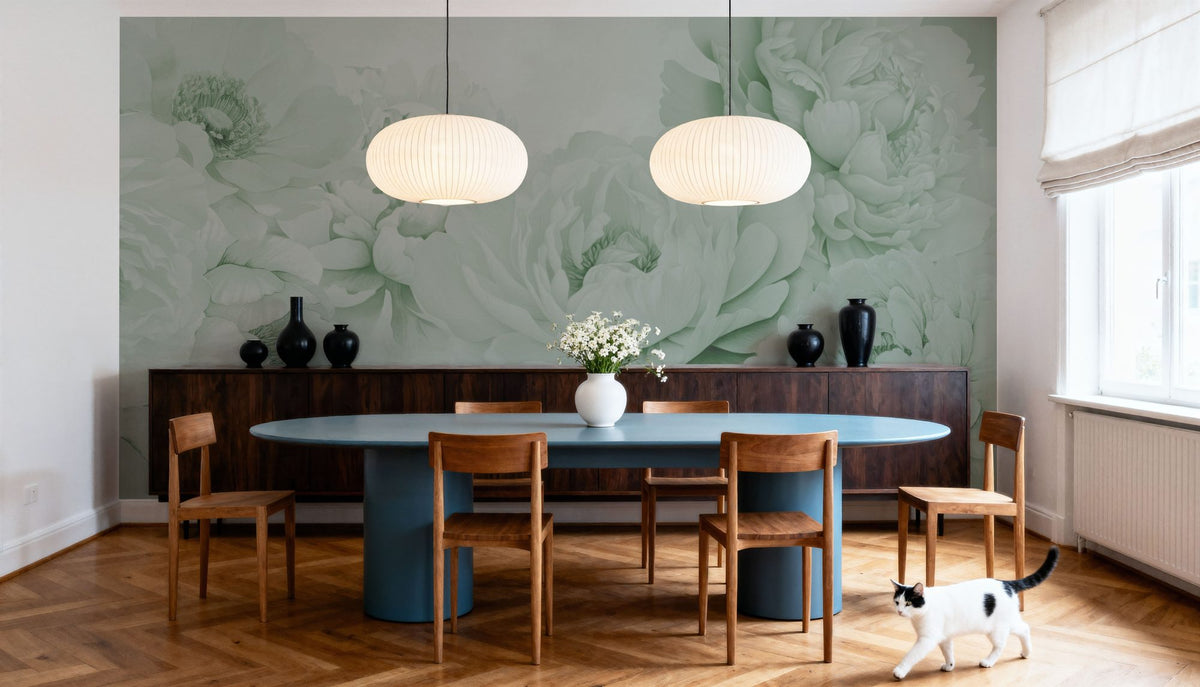 Transcendent Peony, Pistachio Mural Wallpaper - room preview 05