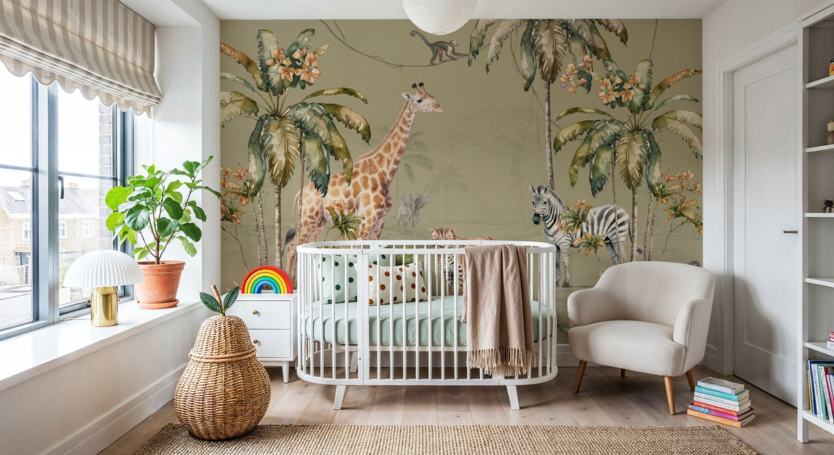 Whimsical Wildlife Sage Mural Wallpaper - room preview 04