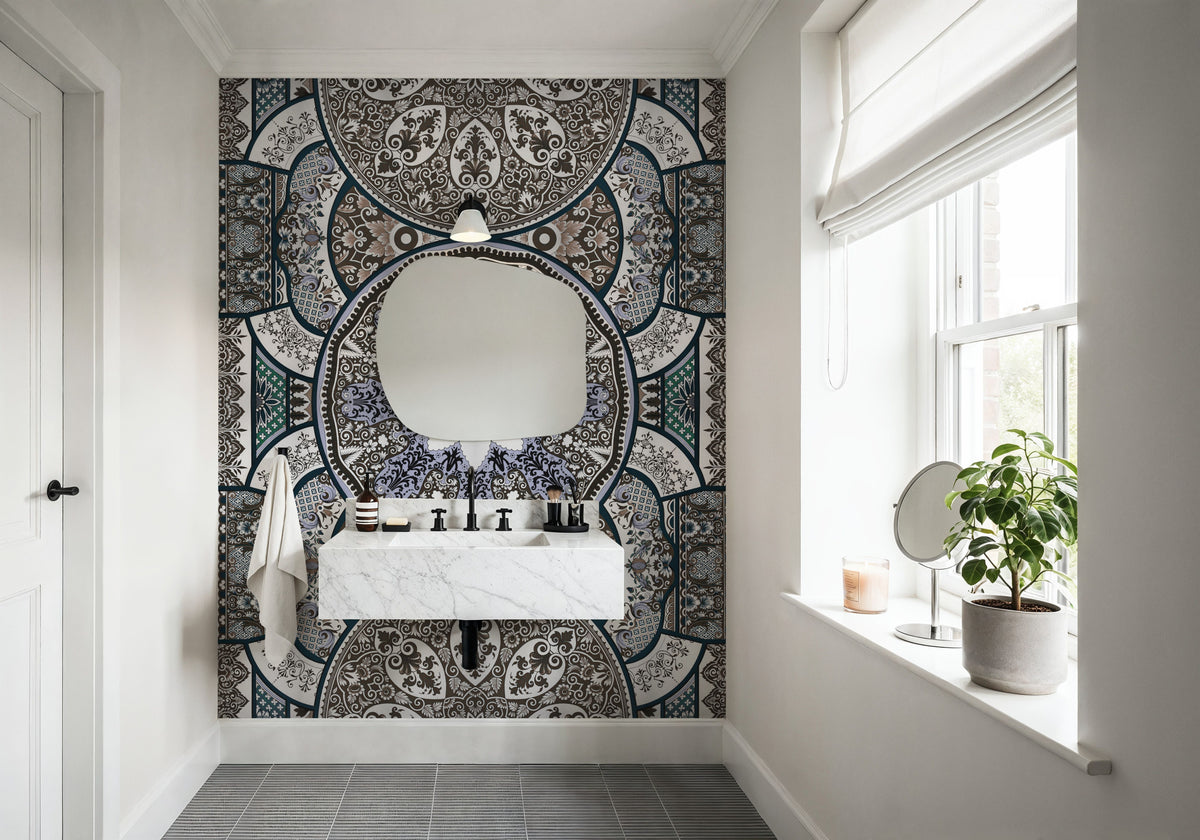 Eastern Tales, Brown & Lavender Mural Wallpaper - room preview 04
