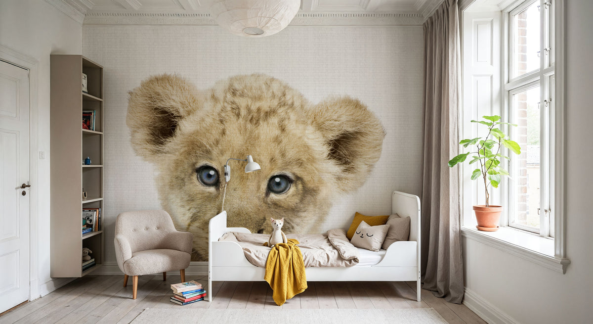 Peekaboo Baby Lion Mural Wallpaper - room preview 04
