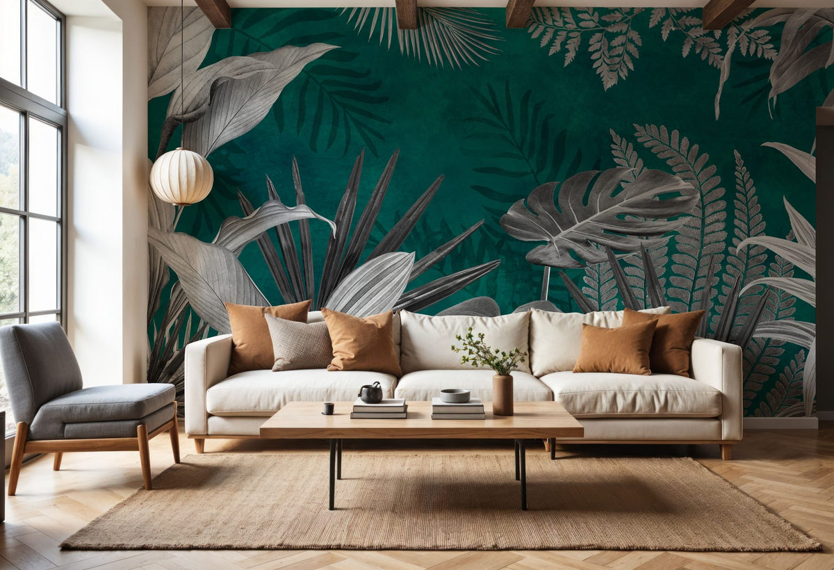 Frosty Leaves Mural Wallpaper - Cool Tone - room preview 04