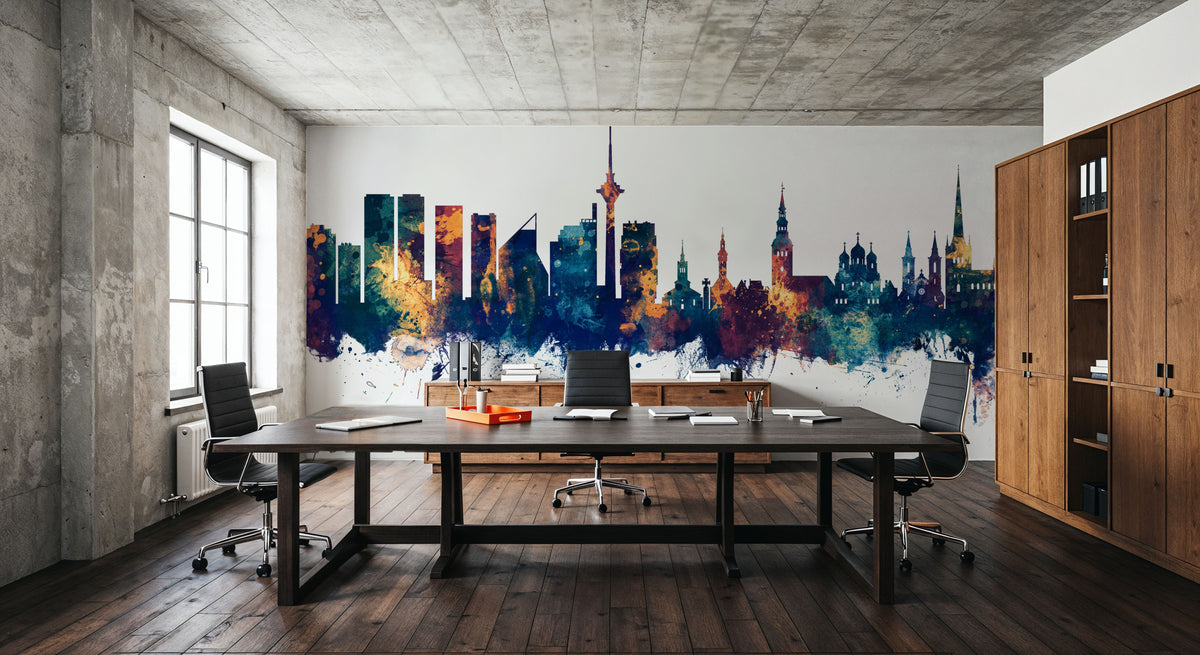 Tallinn Estonia Skyline Blue & Bronze Mural Wallpaper - room preview 04