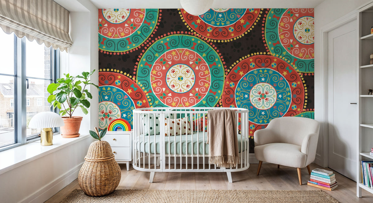 Otomi Dogs VI Dark Mural Wallpaper - room preview 04