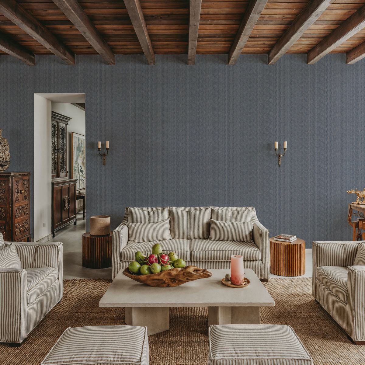 Faux Cloth Texture, Denim Blue Mural Wallpaper - room preview 04