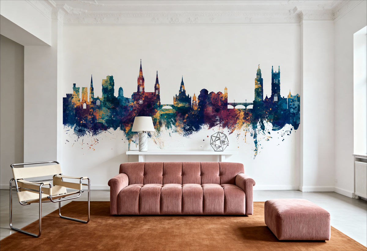 Cork Ireland Skyline Blue & Bronze Mural Wallpaper - room preview 04