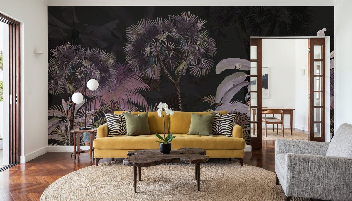 Tropical Forest Strolls Dark Purple Mural Wallpaper - room preview 04