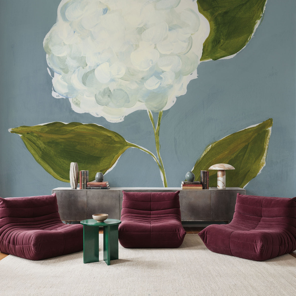 Dusty Blue Hydrangea II Mural Wallpaper - room preview 04