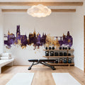 Fribourg Switzerland Skyline Purple & Gold Mural Wallpaper - room preview 04