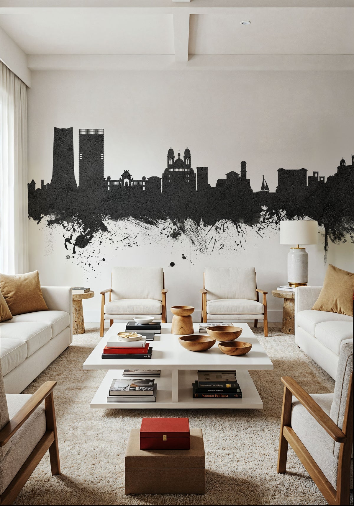 Marseille France Skyline Black & White Mural Wallpaper - room preview 04