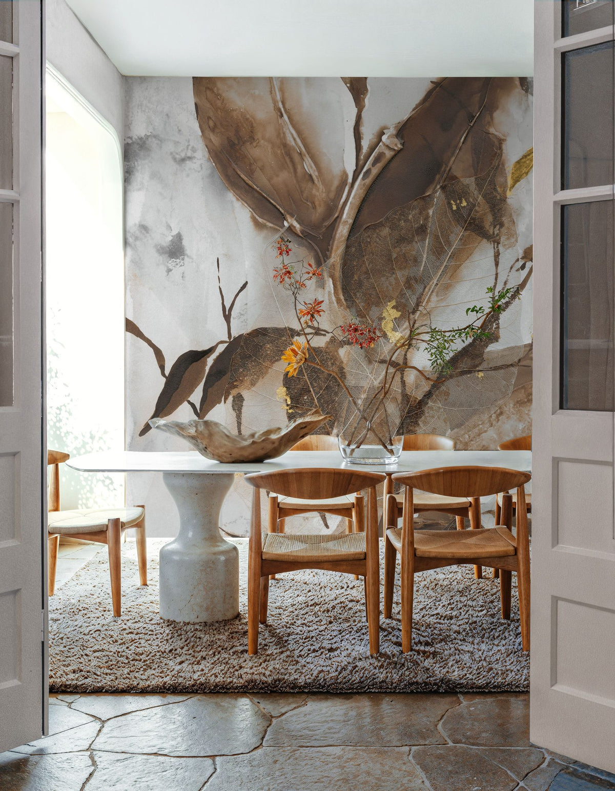 Gilded Leaf Collage I Mural Wallpaper - Warm Tone - room preview 04