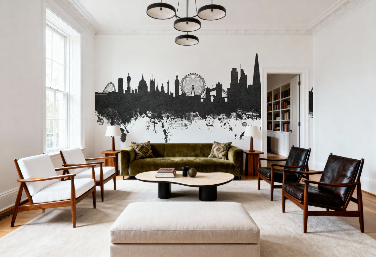 London Skyline Black & White Mural Wallpaper - room preview 04