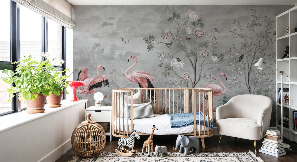 Flamingo Tapestry Mural Wallpaper - room preview 04
