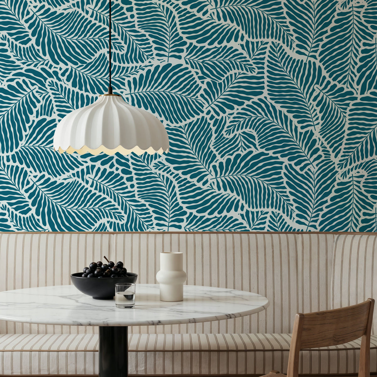 Fern Cut-Outs Pattern, Teal Mural Wallpaper - room preview 04