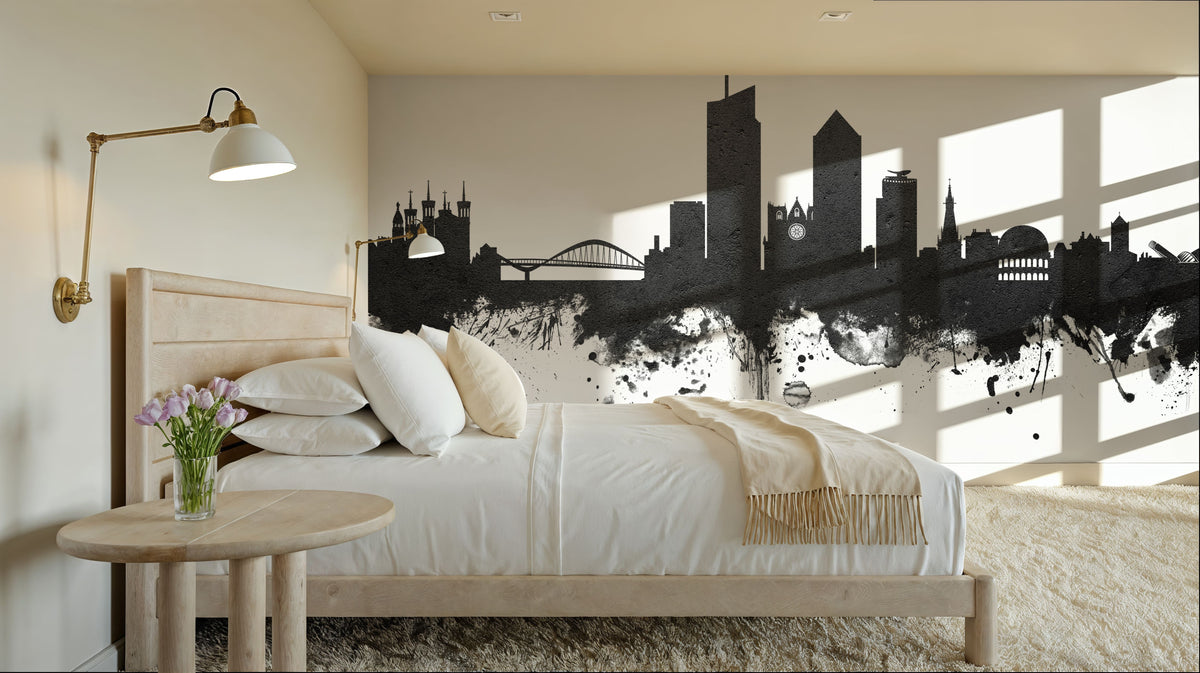 Lyon France Skyline Black & White Mural Wallpaper - room preview 04