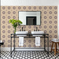 Geo Floral, Beige Mural Wallpaper - room preview 04