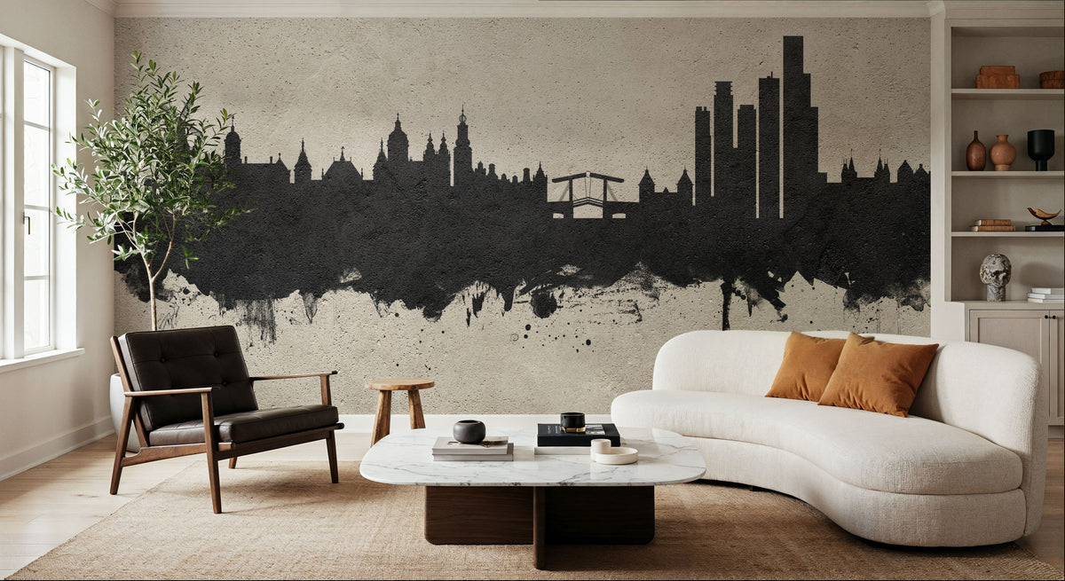 Amsterdam Skyline Concrete Mural Wallpaper - room preview 04