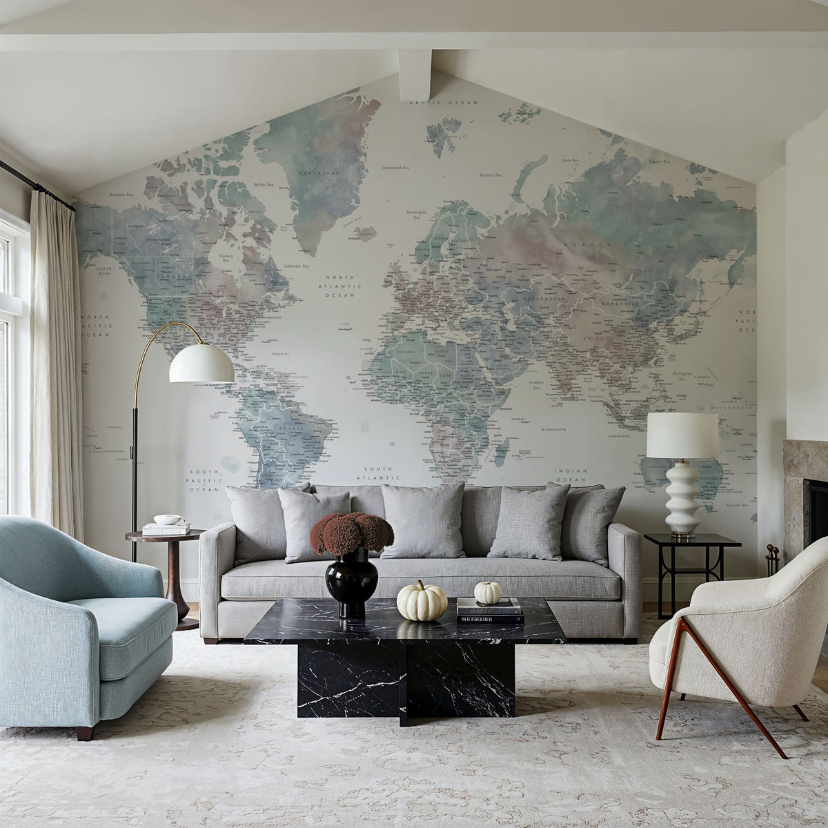 World Map Cities - Fufu Mural Wallpaper - room preview 04